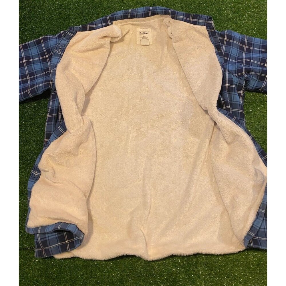 LL Bean shacket large mens outdoors blue light weight button up plaid - Picture 5 of 10